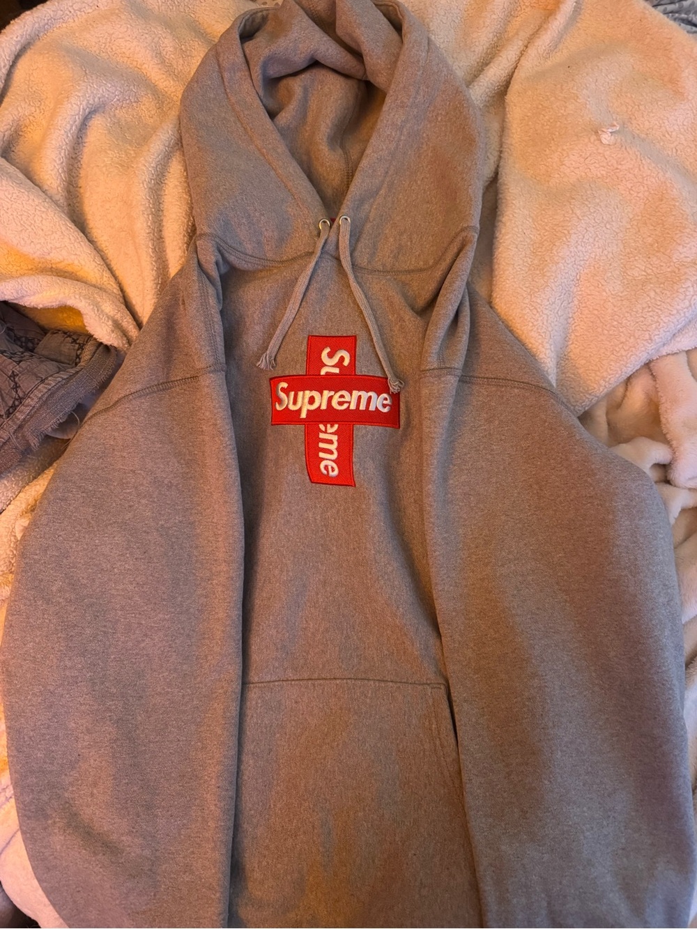 Supreme Gray Hoodie with Red Tag Detail